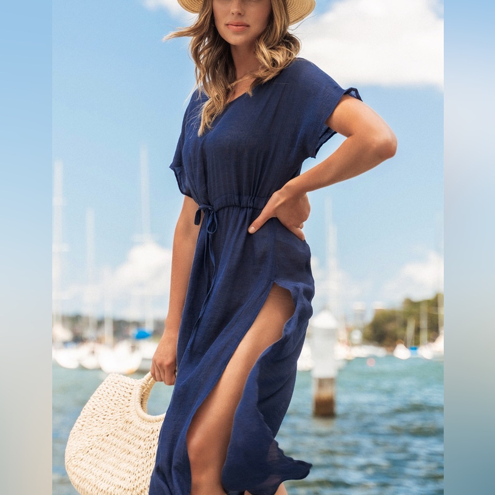 NWT Cupshe “Huntington Beach Drawstring Swim Cover-Up Dress, Size Large